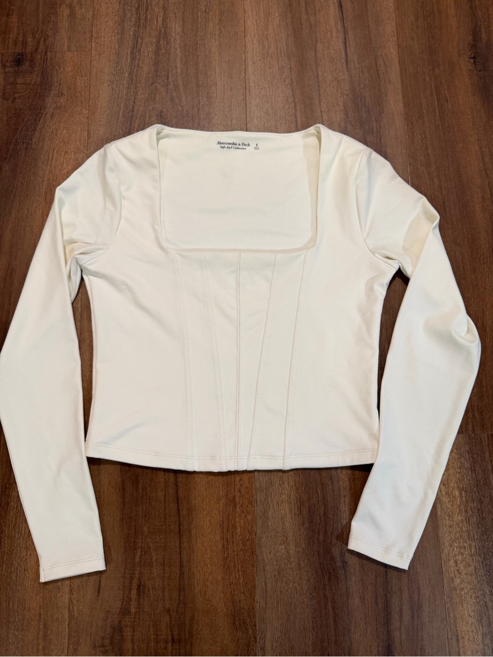 Abercrombie & Fitch Cream Color Square Neck Long Sleeve Top